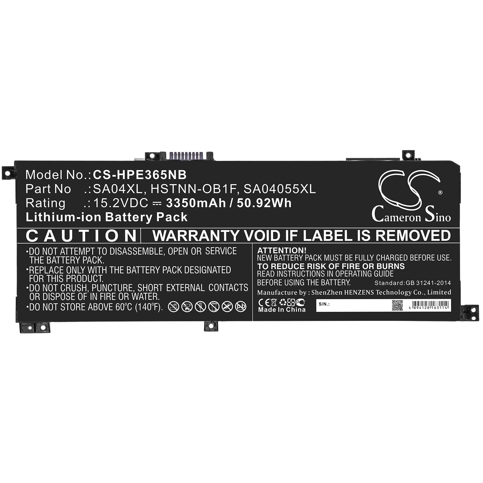 Li-ion Battery fits Hp, Envy 15-dr0000, Envy 15-dr0000 X360 15.2V, 3350mAh Notebook & Laptop Cameron Sino Technology Limited