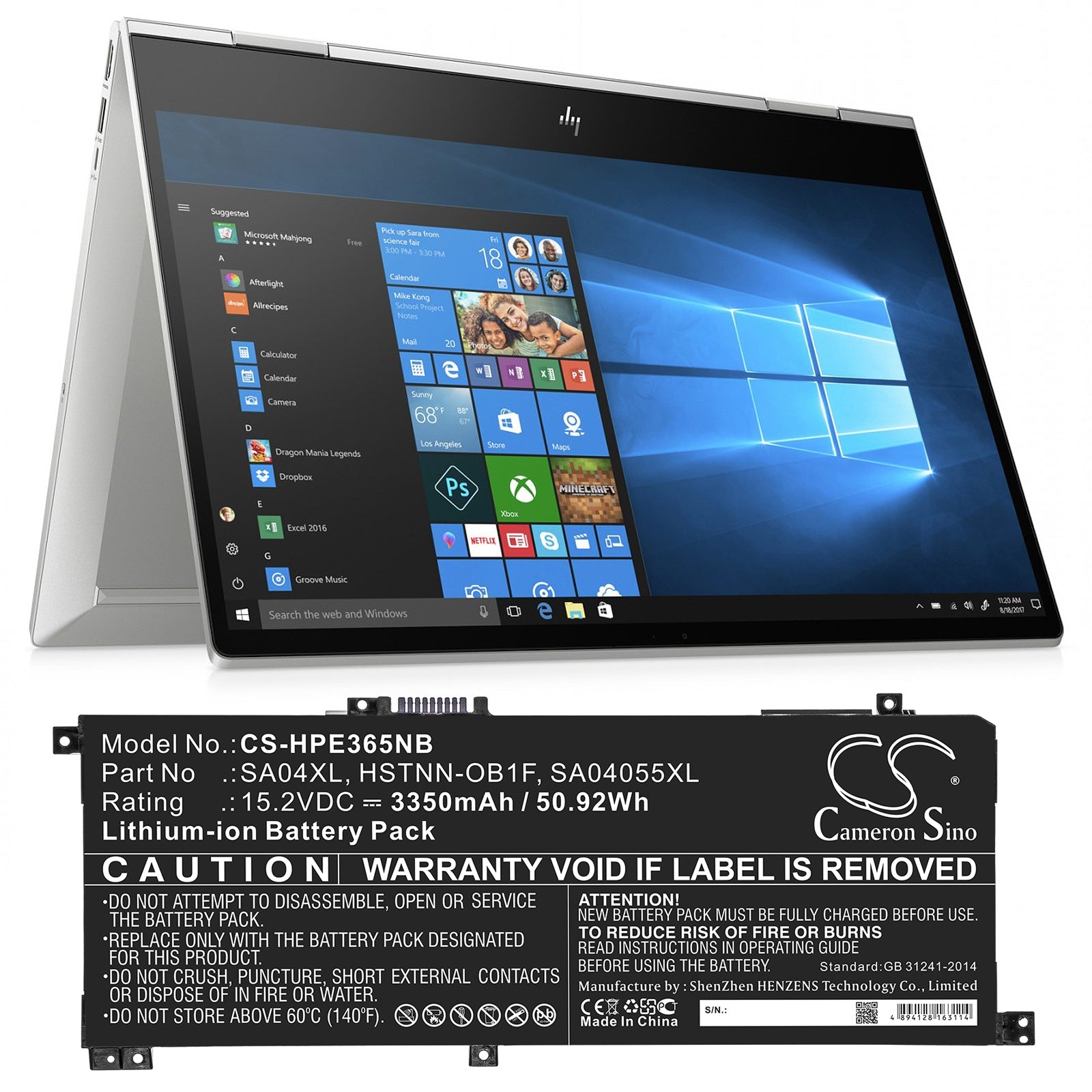 Li-ion Battery fits Hp, Envy 15-dr0000, Envy 15-dr0000 X360 15.2V, 3350mAh Notebook & Laptop Cameron Sino Technology Limited