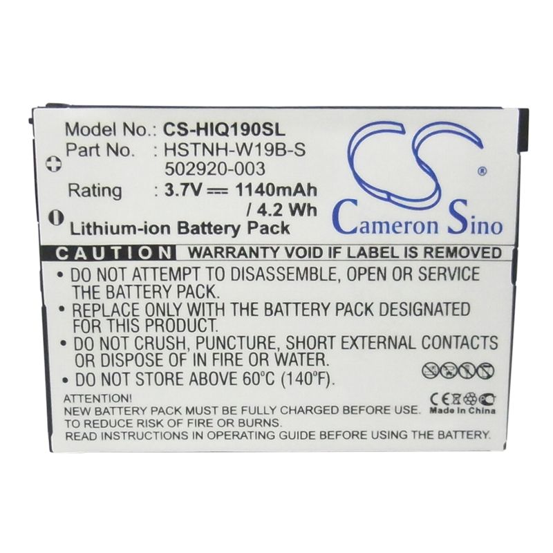 Li-ion Battery Fits Hp, Hstnh-c19c, Ipaq Data Messenger 3.7v, 1140mah Communications Cameron Sino Technology Limited (Suspended)
