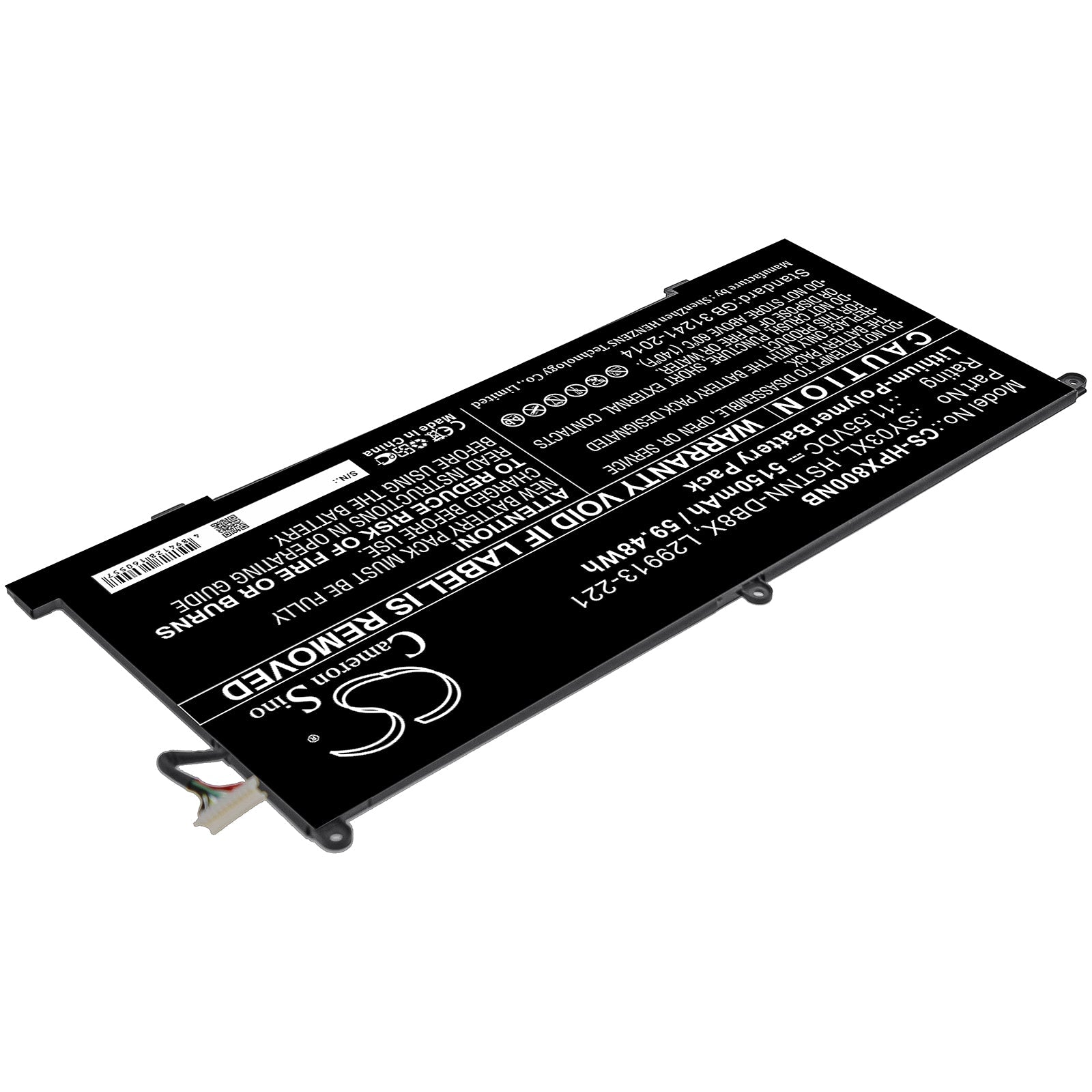 Li-ion Battery fits Hp, Hstnn-db8x, L29913-221, L29913-2c1, L29959-002, L29959-005, Sy03060xl, Sy03xl 11.55V, 5150mAh Notebook & Laptop Cameron Sino Technology Limited