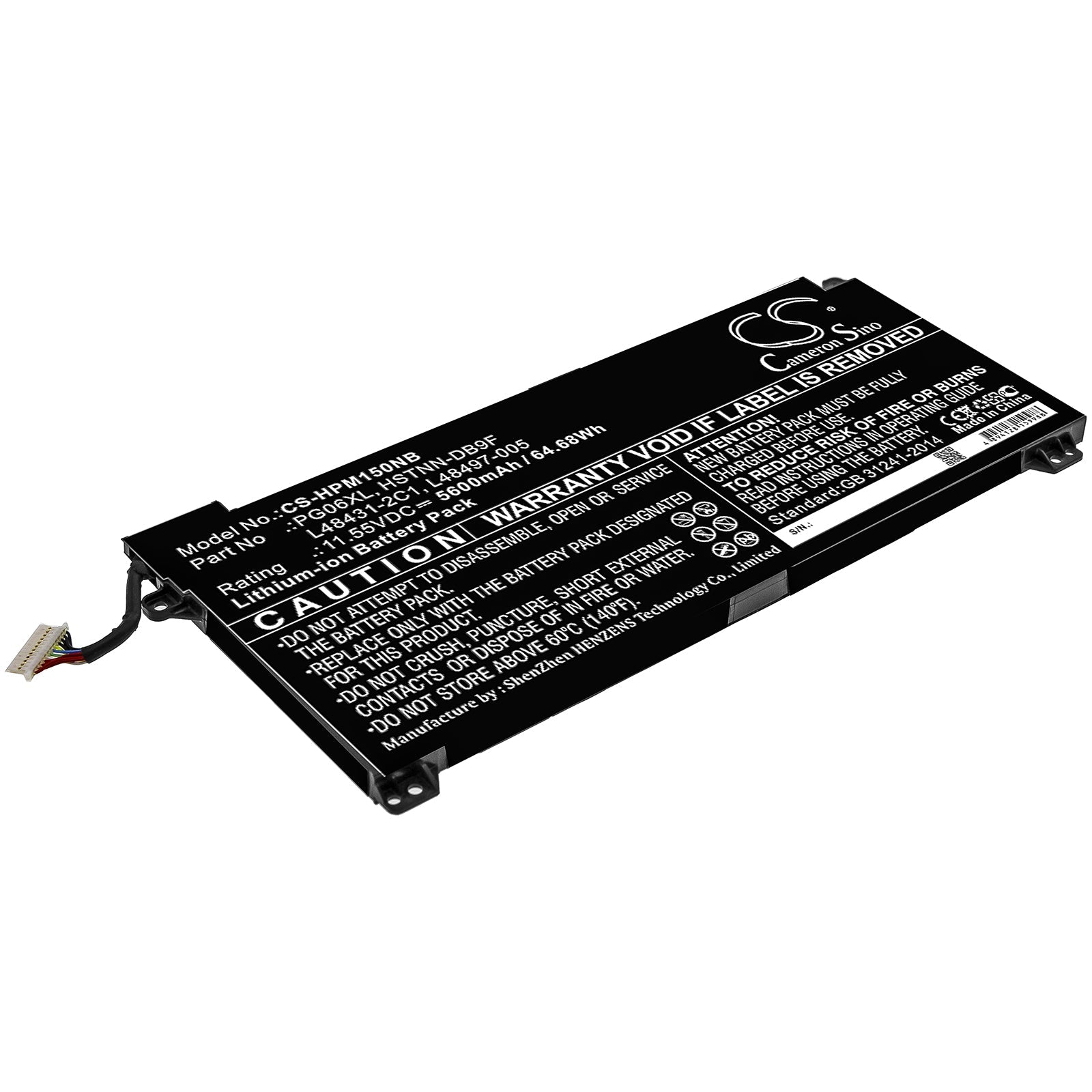 Li-ion Battery fits Hp, Hstnn-db9f, L48431-2c1, L48497-005, Pg06xl 11.55V, 5600mAh Notebook & Laptop Cameron Sino Technology Limited