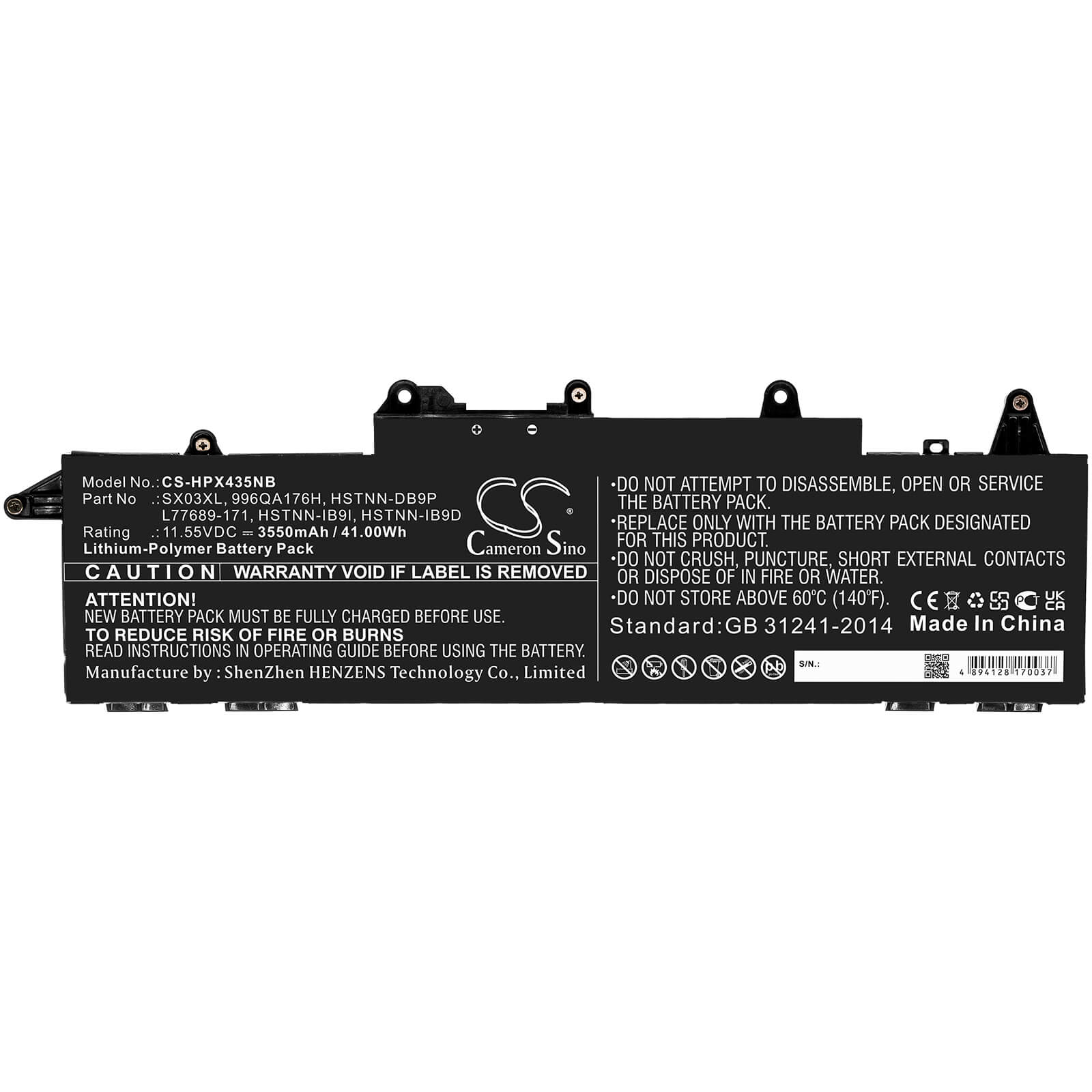 Li-ion Battery fits Hp, Probook X360 435 G7 11.55V, 3550mAh Notebook & Laptop Cameron Sino Technology Limited