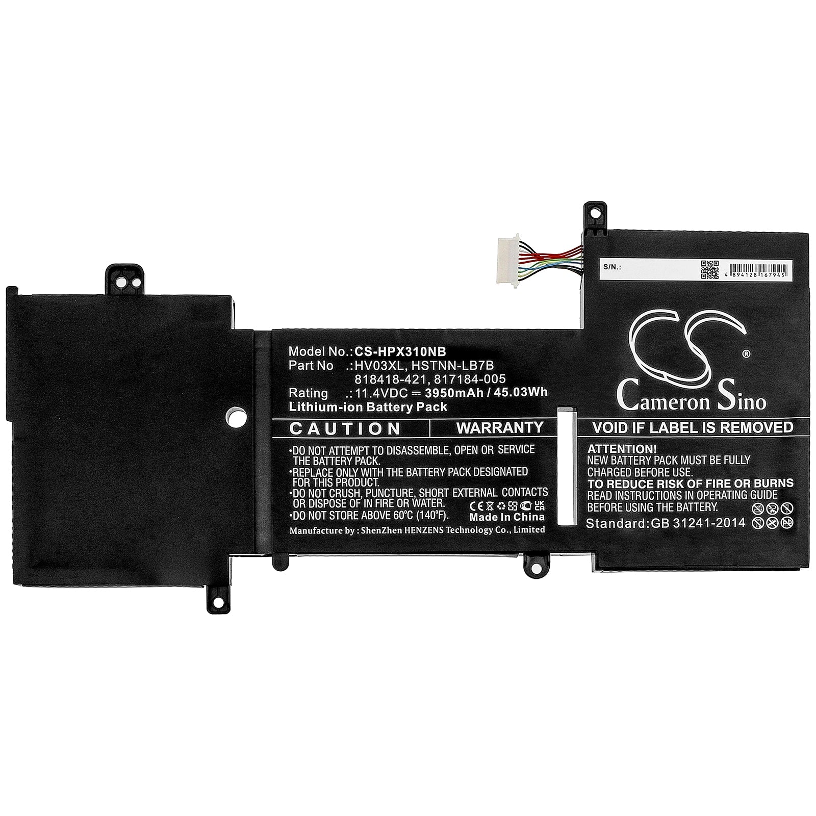 Li-ion Battery fits Hp, X360 310 G2 11.4V, 3950mAh Notebook & Laptop Cameron Sino Technology Limited