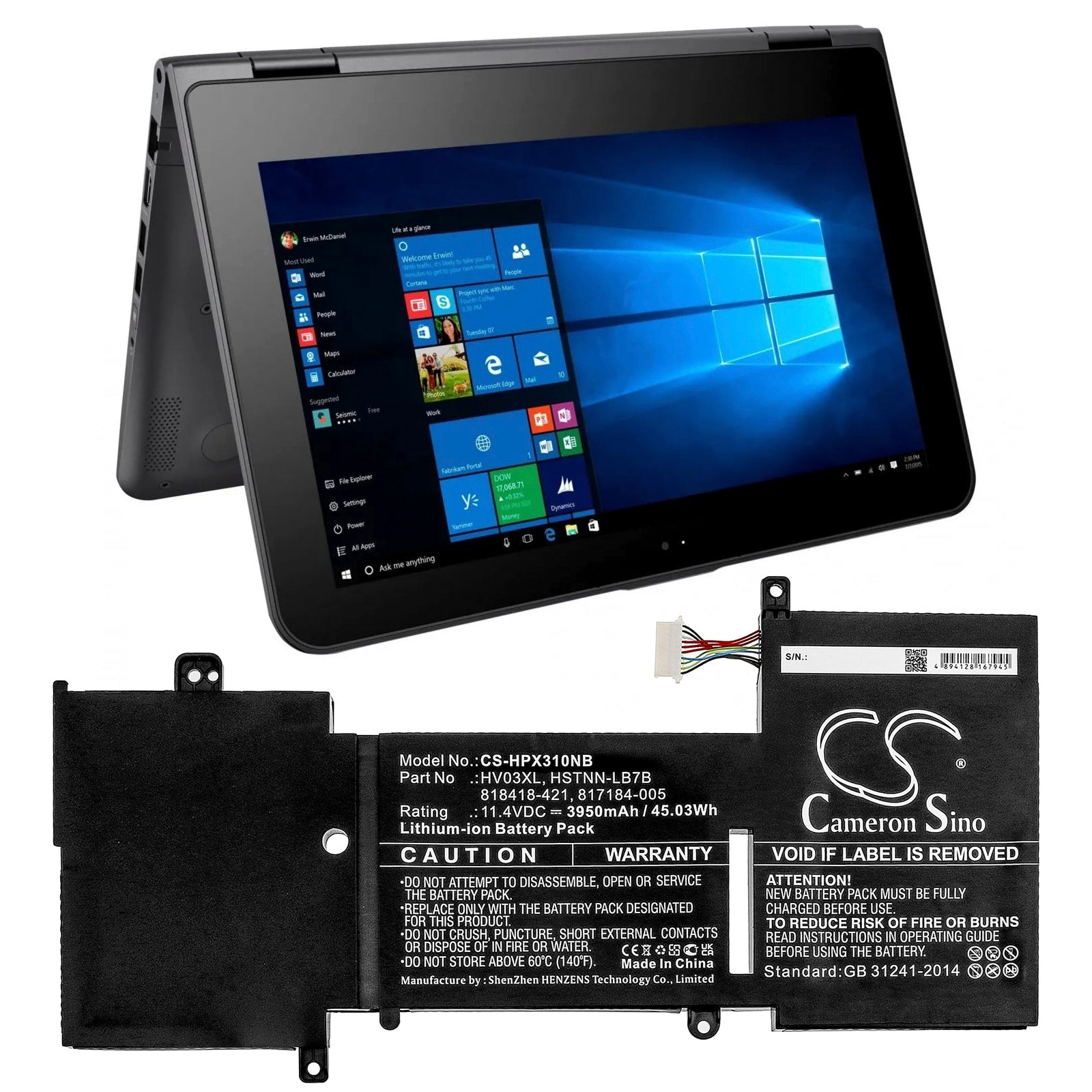 Li-ion Battery fits Hp, X360 310 G2 11.4V, 3950mAh Notebook & Laptop Cameron Sino Technology Limited