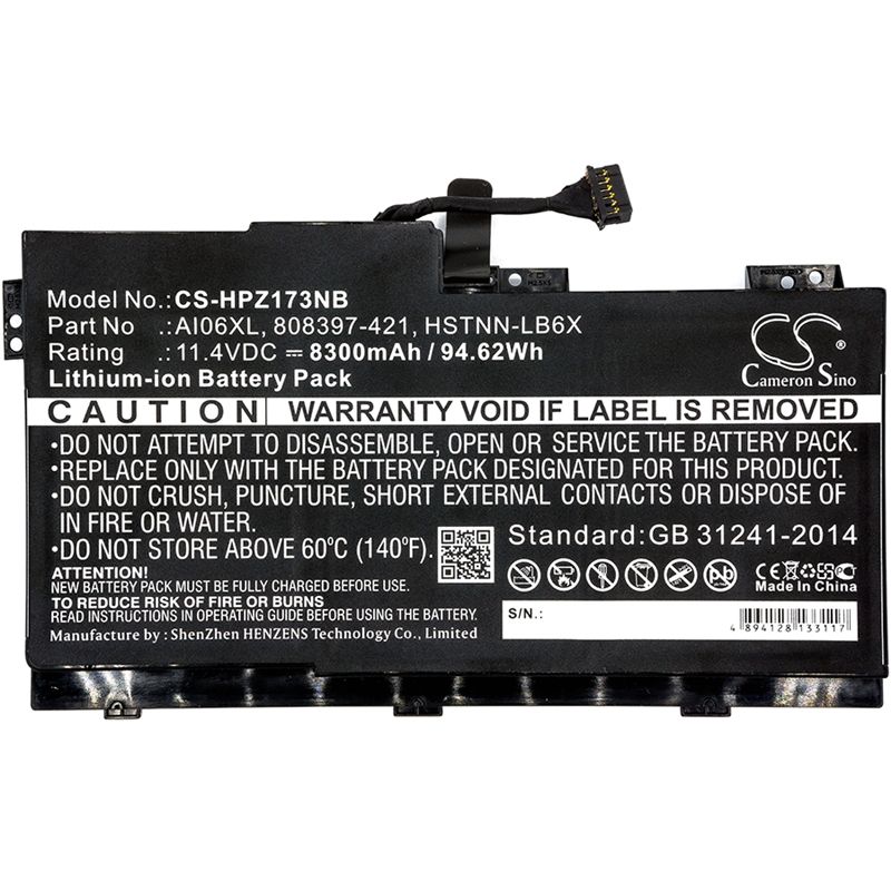 Li-ion Battery Fits Hp, Zbook 17 G3, Zbook 17 G3 M9l94av, Zbook 17 G3 T7v61et 11.4v, 8300mah Notebook & Laptop Cameron Sino Technology Limited