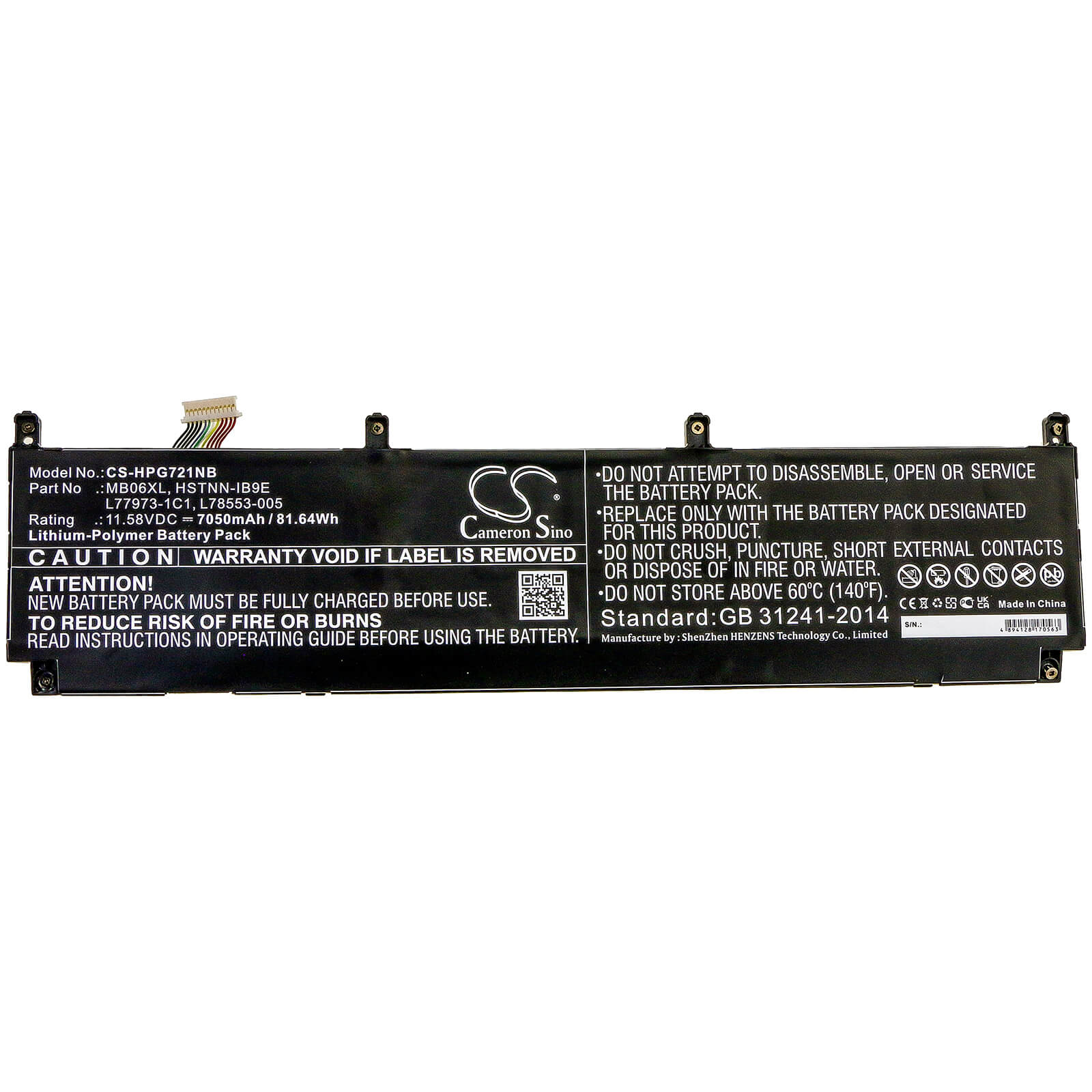 Li-ion Battery fits Hp, Zbook Create G7, Zbook Studio G7, Zbook Studio G7 1j3r6ea 11.58V, 7050mAh Notebook & Laptop Cameron Sino Technology Limited