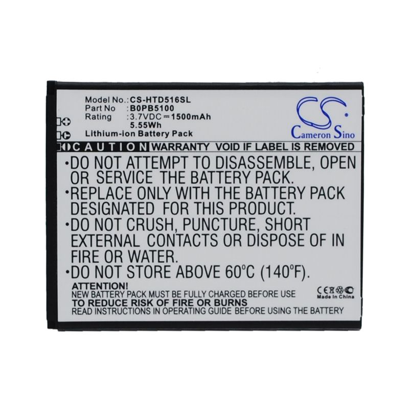 Li-ion Battery Fits Htc, D316, D316d, D516 3.7v, 1500mah Mobile & SmartPhone Cameron Sino Technology Limited