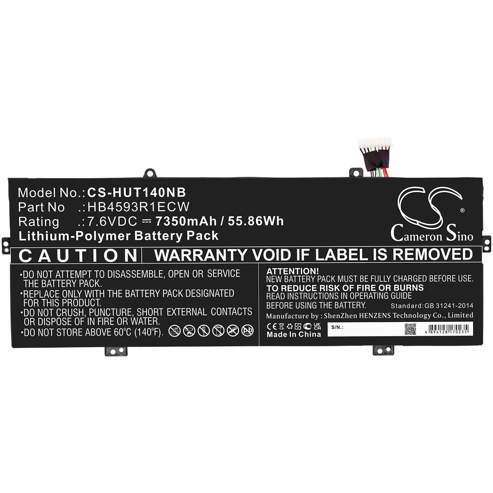 Li-ion Battery fits Huawei, Book X Pro I5-8250u 256gb, Book X Pro I5-8250u 8gb, Honor Magicbook 7.6V, 7350mAh Notebook & Laptop Cameron Sino Technology Limited