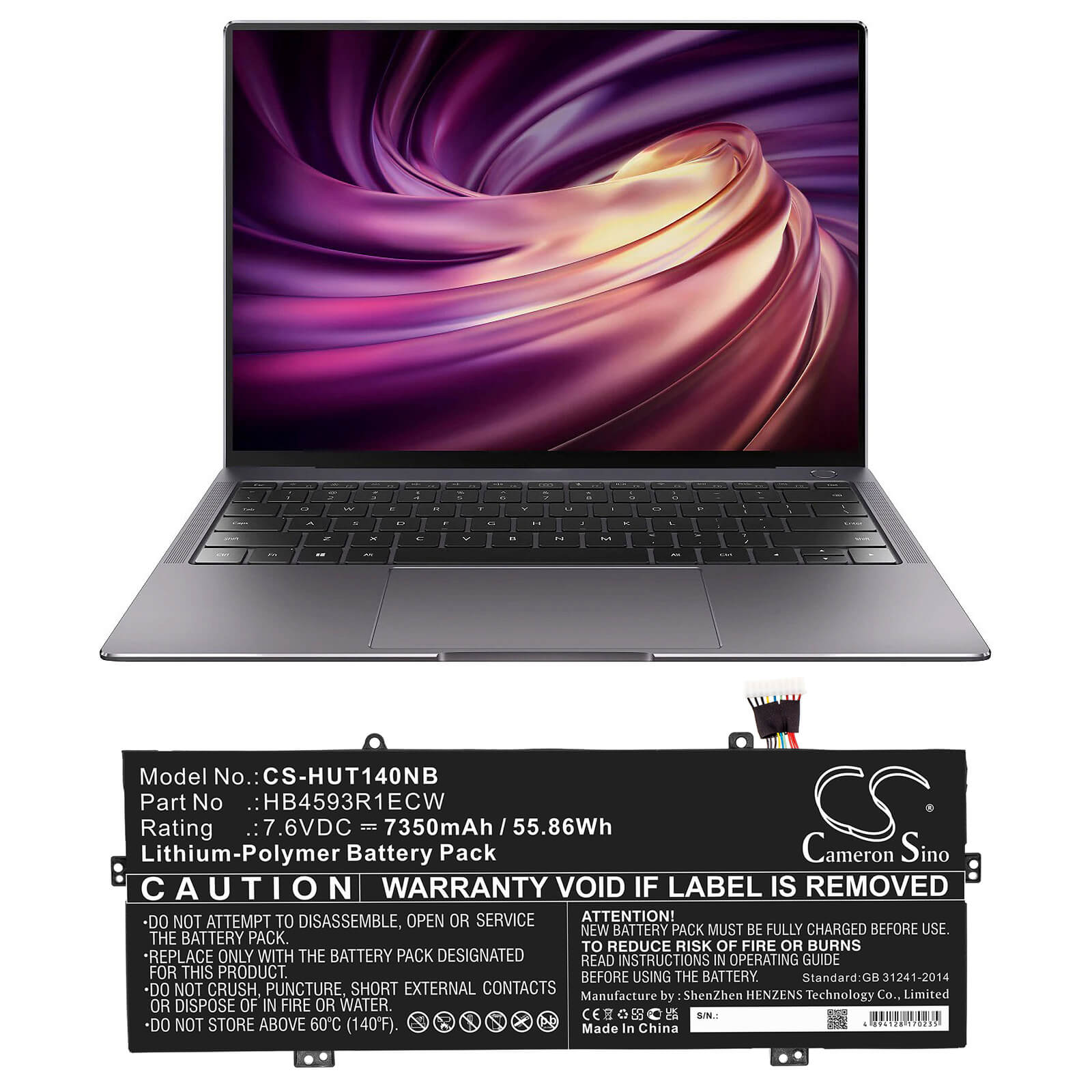 Li-ion Battery fits Huawei, Book X Pro I5-8250u 256gb, Book X Pro I5-8250u 8gb, Honor Magicbook 7.6V, 7350mAh Notebook & Laptop Cameron Sino Technology Limited