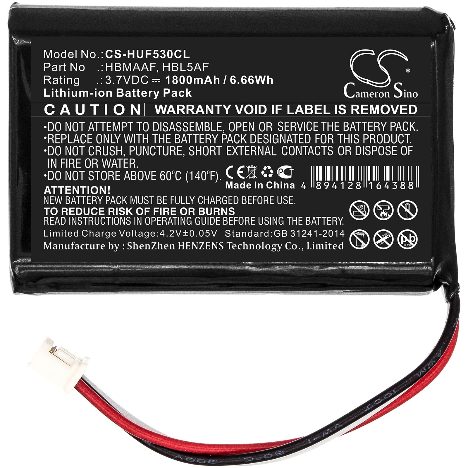 Li-ion Battery fits Huawei, Ets5623, F202 3.7V, 1800mAh Cordless Phone Cameron Sino Technology Limited
