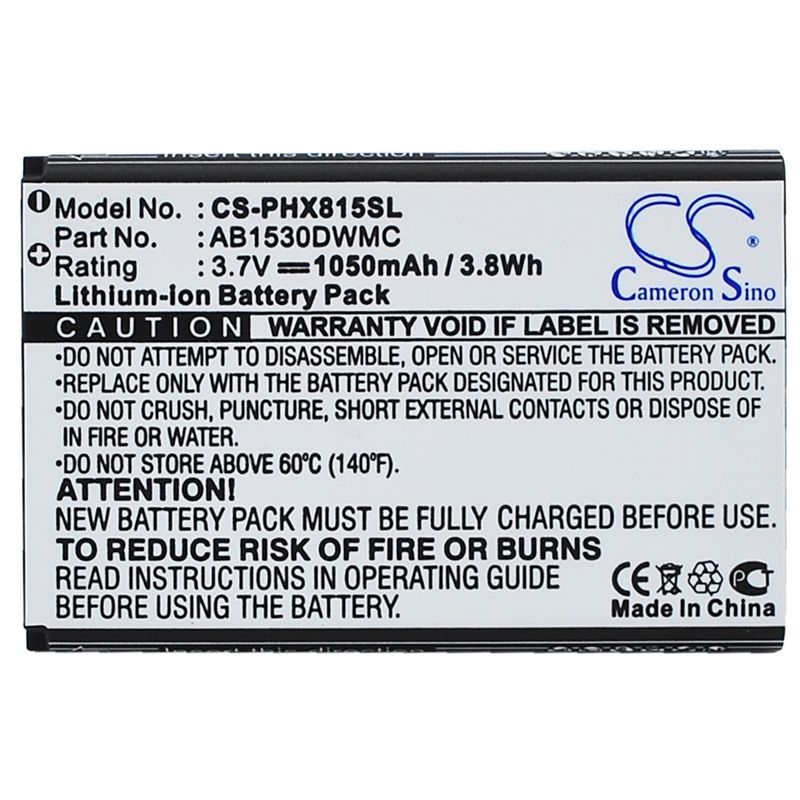 Li-ion Battery fits I-mobile, i858, philips, v816 3.7V, 1050mAh Communications Cameron Sino Technology Limited