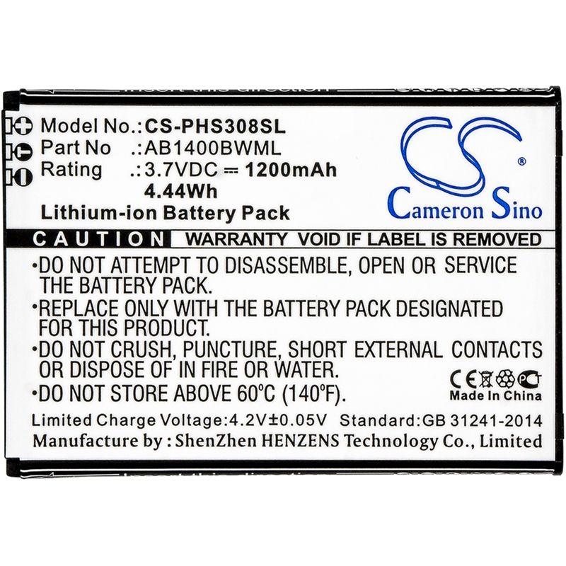 Li-ion Battery fits Inew, u1, philips, cts308 3.7V, 1200mAh Mobile & SmartPhone Cameron Sino Technology Limited