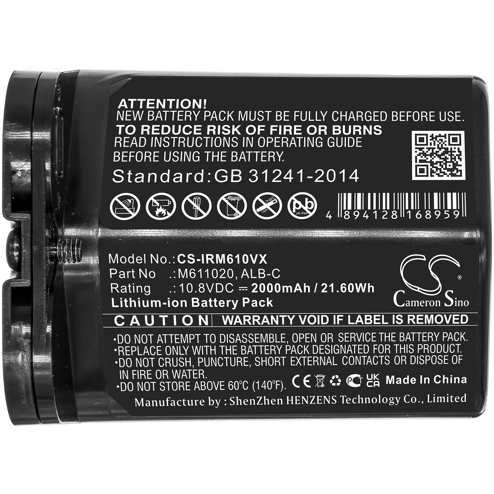 Li-ion Battery fits Irobot, Braava Jet M6 10.8V, 2000mAh Vacuum Cameron Sino Technology Limited