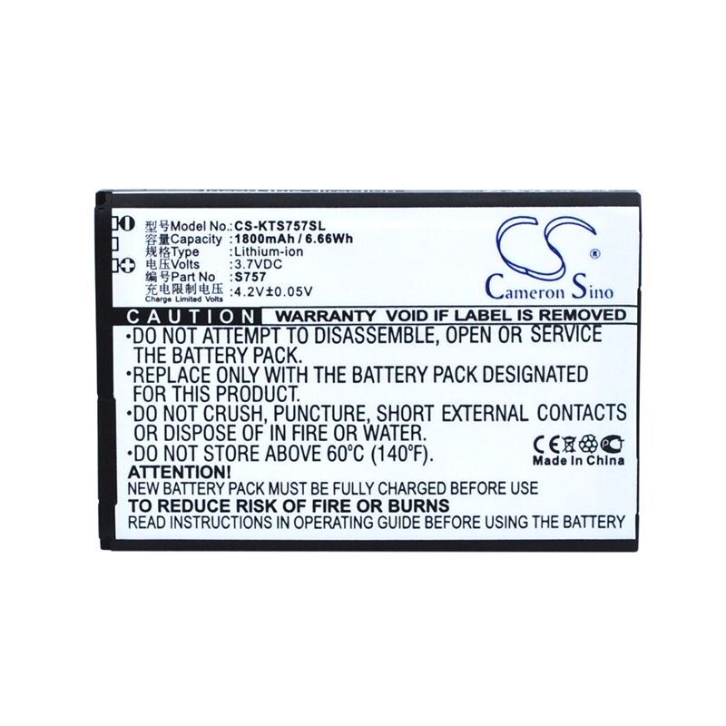 Li-ion Battery fits K-touch, s757 3.7V, 1800mAh Mobile & SmartPhone Cameron Sino Technology Limited