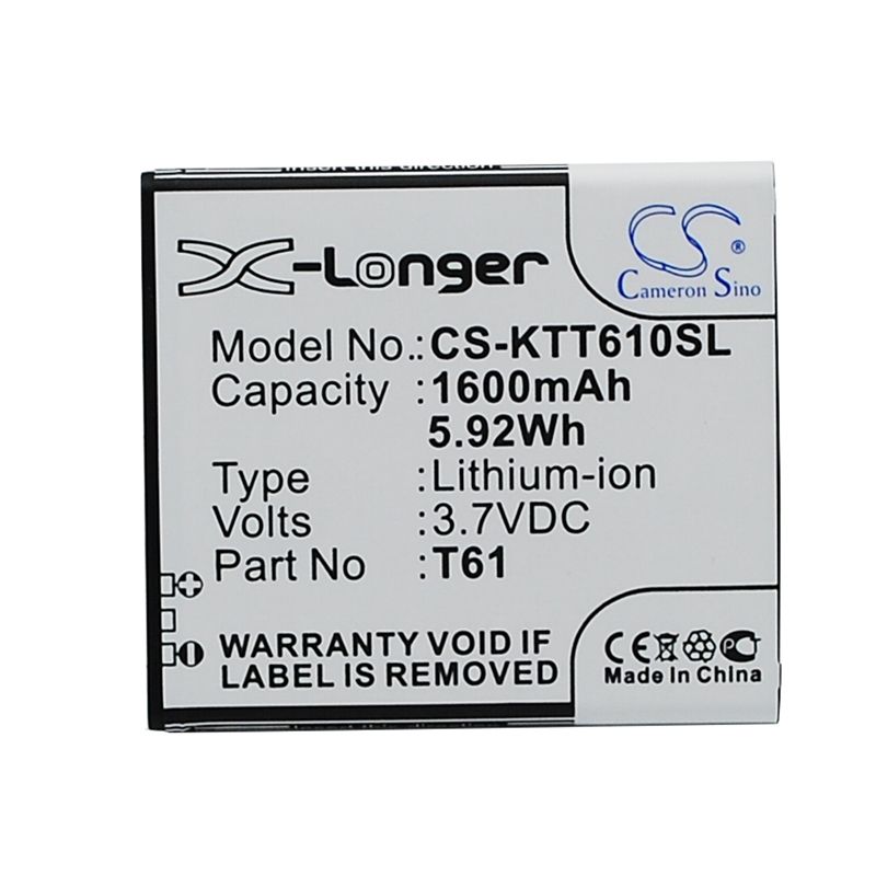 Li-ion Battery fits K-touch, t61 3.7V, 1600mAh Communications Cameron Sino Technology Limited (Suspended)