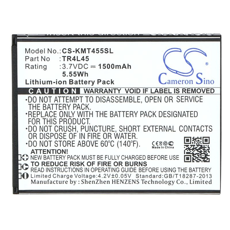 Li-ion Battery fits Kazam, trooper 445l 3.7V, 1500mAh Mobile & SmartPhone Cameron Sino Technology Limited
