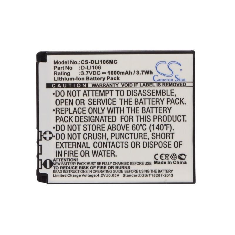 Li-ion Battery fits Kodak, Pixpro Sp1, Pixpro Sp1 Hd, Pixpro Sp360 3.7V, 1000mAh Camera Cameron Sino Technology Limited