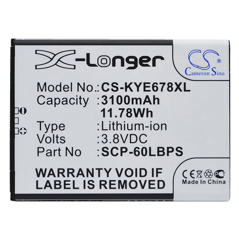 Li-ion Battery Fits Kyocera, Brigadier, Duraforce, E6560 3.8v, 3100mah Mobile & SmartPhone Cameron Sino Technology Limited