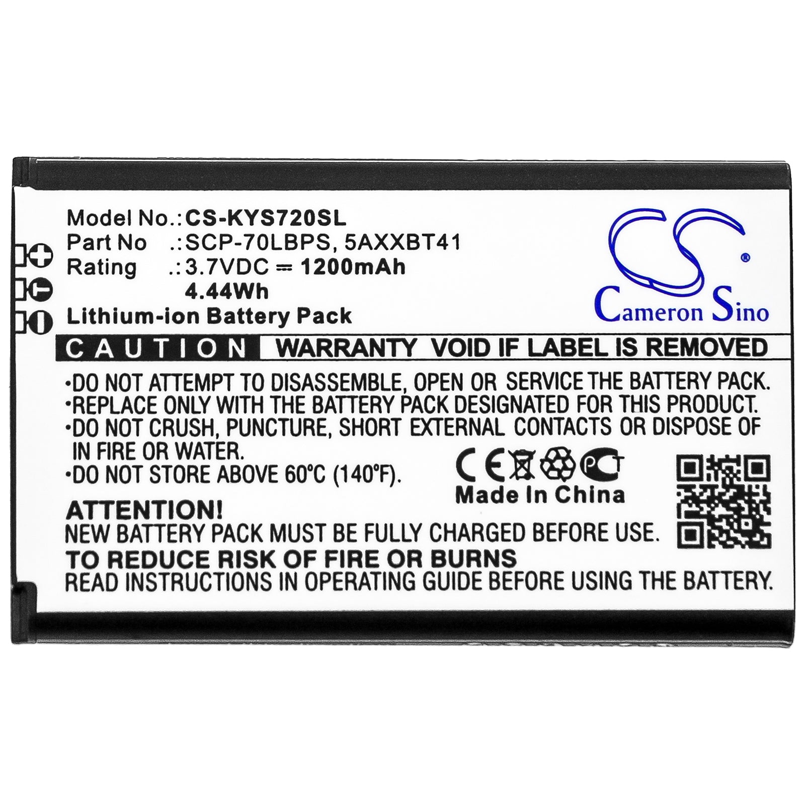 Li-ion Battery fits Kyocera, Cadence Lte, S2720, S2720pp 3.8V, 1200mAh Mobile & SmartPhone Cameron Sino Technology Limited