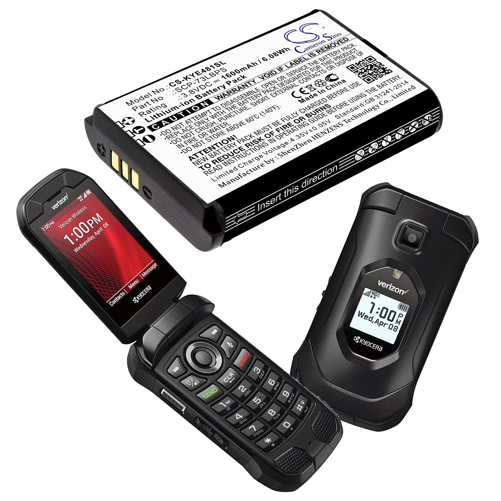 Li-ion Battery fits Kyocera, Duraxv Extreme, E4810 3.8V, 1600mAh Mobile & SmartPhone Cameron Sino Technology Limited