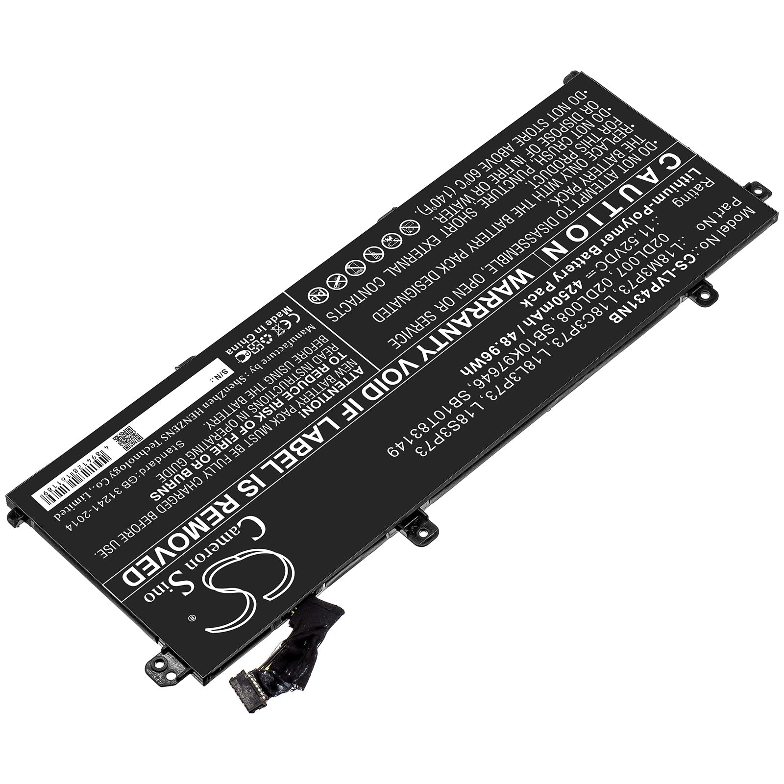 Li-ion Battery fits Lenovo, 02dl007, 02dl008, 3icp5/80/73, 5b10w13905, 5b10w13906, L18c3p73, L18l3p73, L18m3p73, L18s3p73, Sb10k Notebook & Laptop Cameron Sino Technology Limited