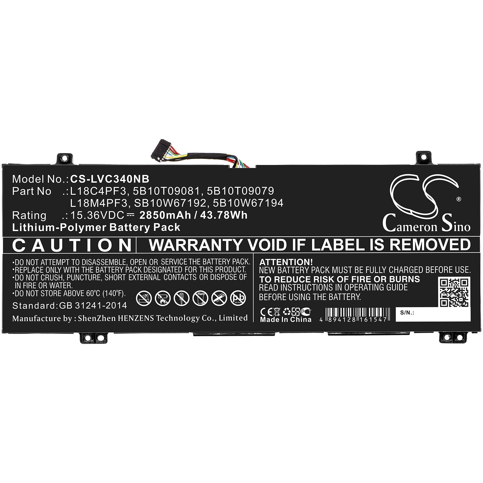 Li-ion Battery fits Lenovo, 5b10t09079, 5b10t09081, 5b10w67194, 5b10w67217, L18c4pf3, L18m4pf3, Sb10w67192, Sb10w67200, Sb10w673 Notebook & Laptop Cameron Sino Technology Limited