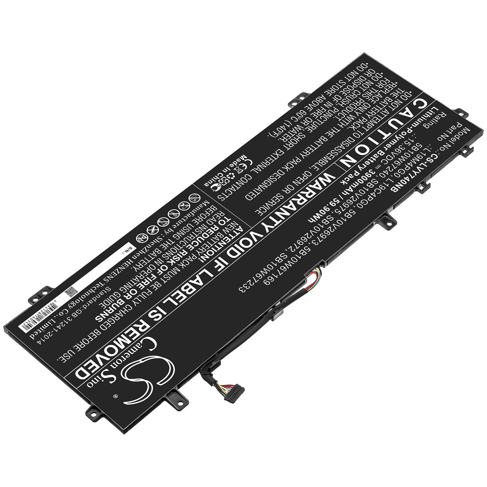 Li-ion Battery fits Lenovo, 5b10v26973, 5b10w67169, 5b10w67240, L19c4pg0, L19m4pg0, Sb10v26972, Sb10v26975, Sb10w67233 15.36V, 3 Notebook & Laptop Cameron Sino Technology Limited