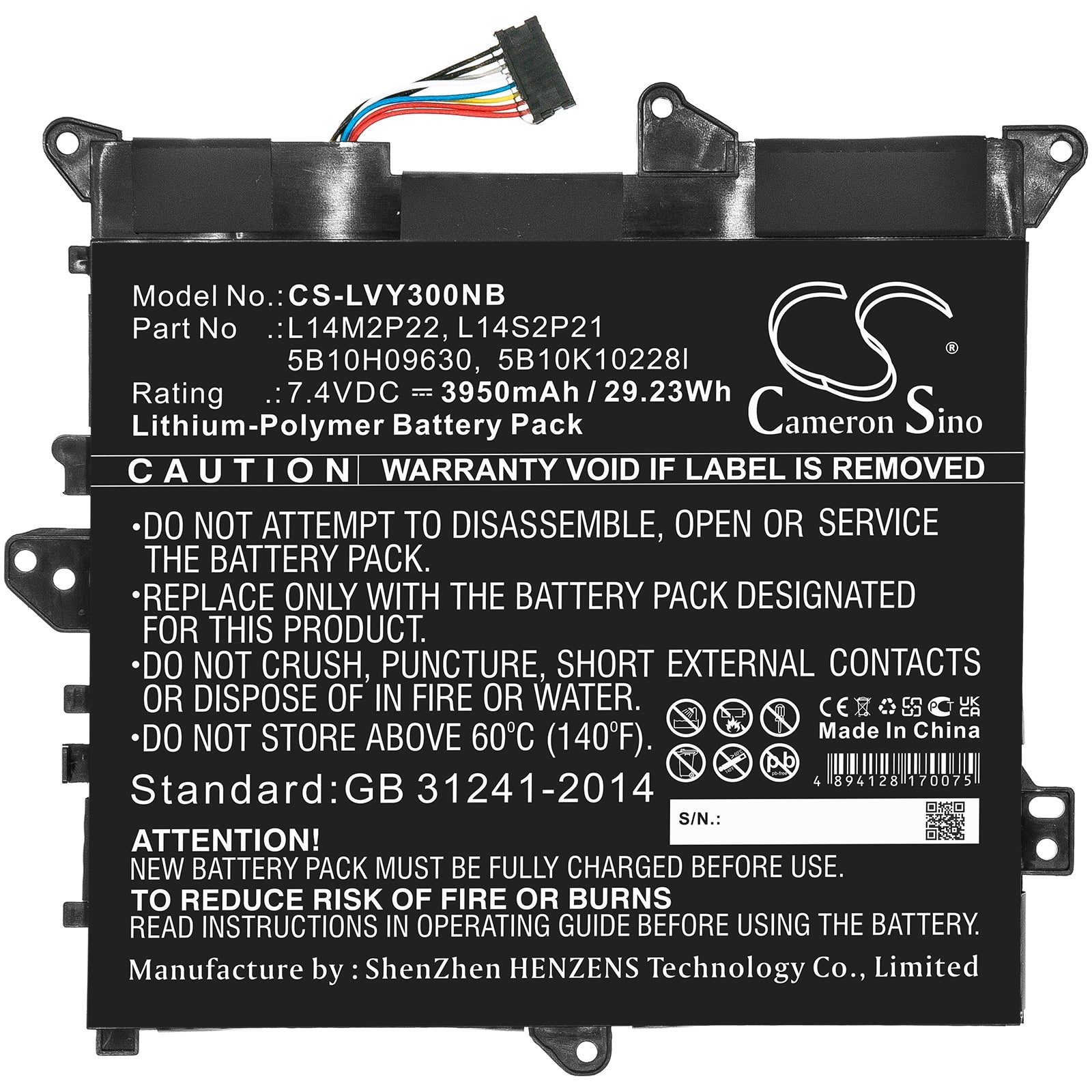 Li-ion Battery fits Lenovo, 80lx, 80lx001kus, 80lxx005us 7.4V, 3950mAh Notebook & Laptop Cameron Sino Technology Limited
