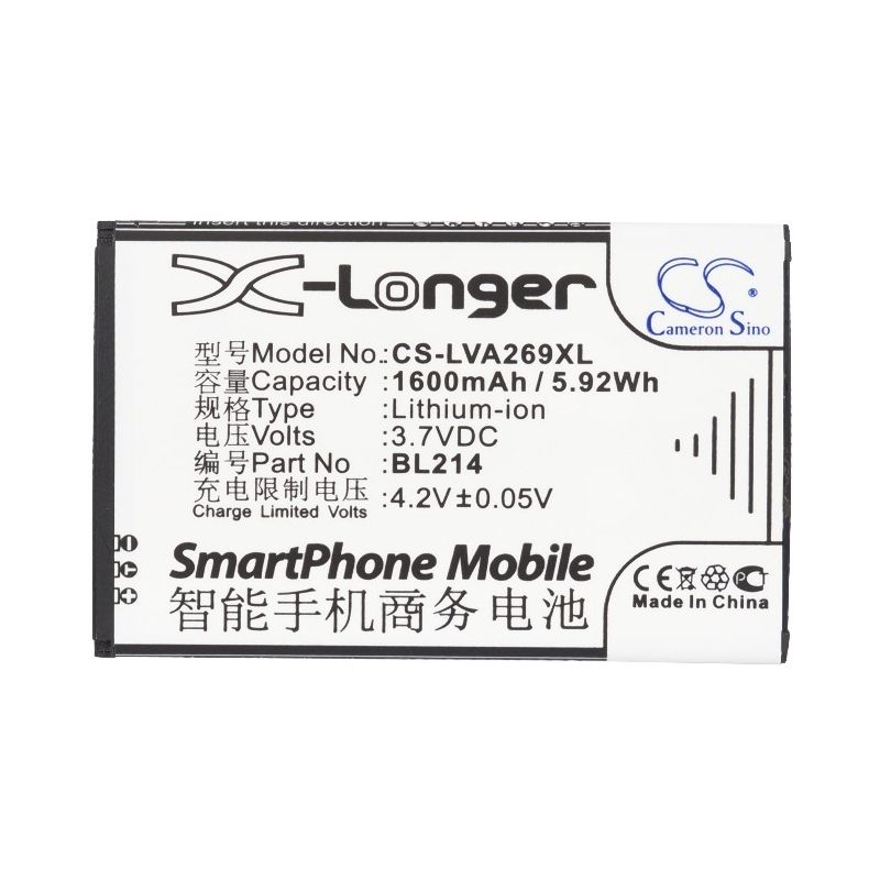 Li-ion Battery fits Lenovo, a208t, a218t, a269 3.7V, 1600mAh Mobile & SmartPhone Cameron Sino Technology Limited