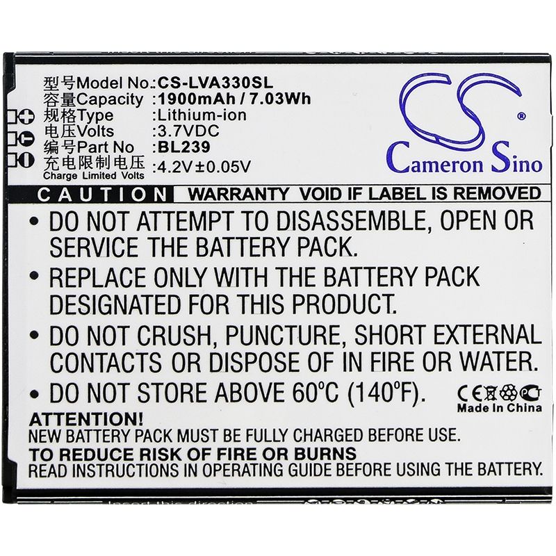 Li-ion Battery Fits Lenovo, A330e, A3500, A3500-hv 3.7v, 1900mah Mobile & SmartPhone Cameron Sino Technology Limited
