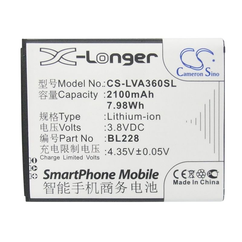 Li-ion Battery fits Lenovo, a360t 3.8V, 2100mAh Mobile & SmartPhone Cameron Sino Technology Limited