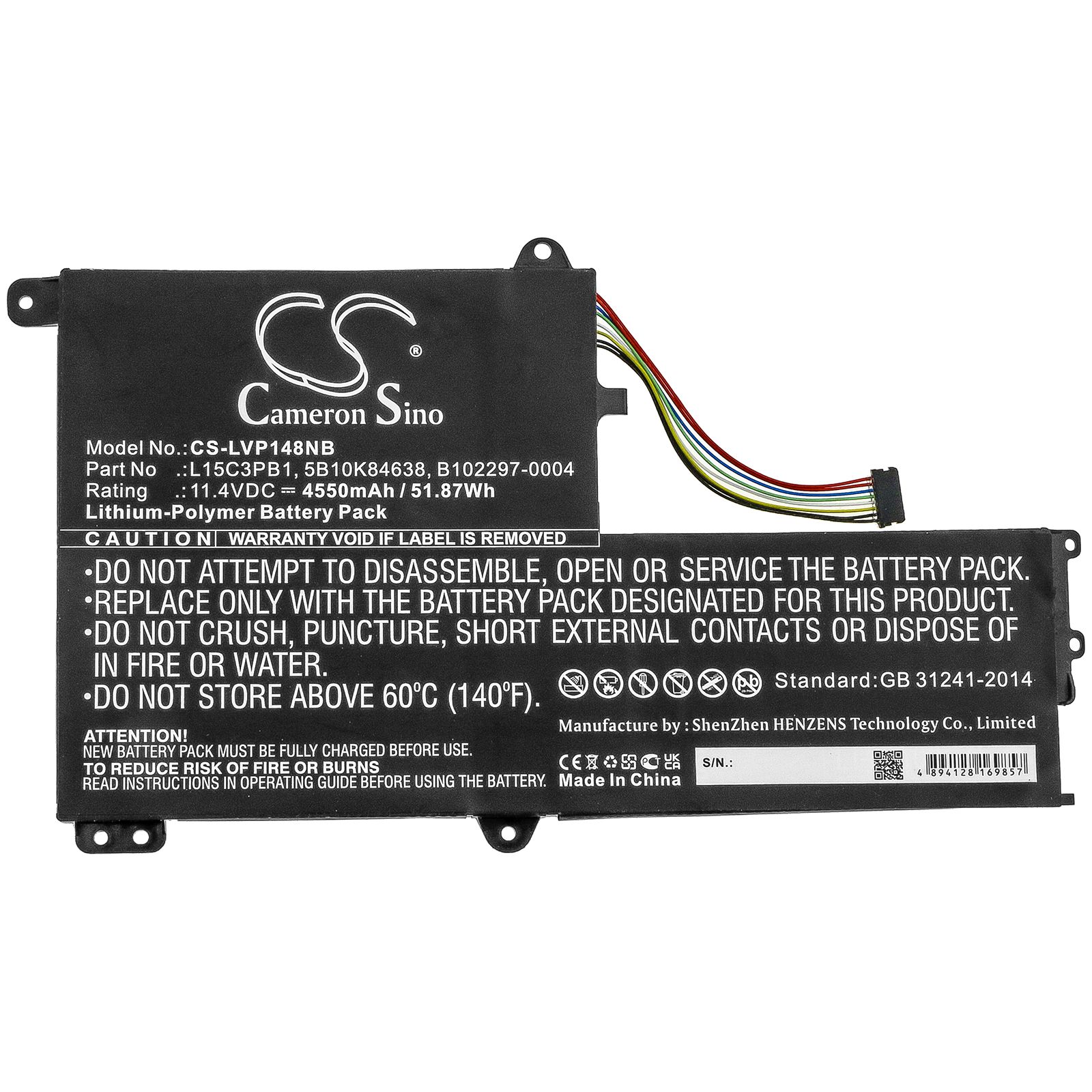 Li-ion Battery fits Lenovo, Flex 4-1480 14", Flex 4-1570, Flex 4-1580 80ve 11.4V, 4550mAh Notebook & Laptop Cameron Sino Technology Limited