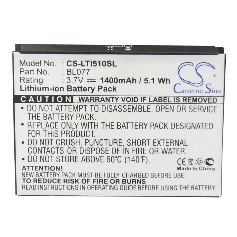 Li-ion Battery fits Lenovo, i510 3.7V, 1400mAh Communications Cameron Sino Technology Limited (Suspended)