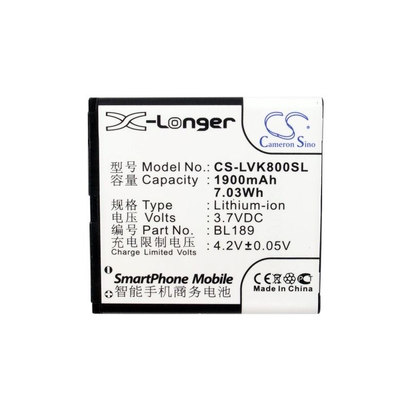 Li-ion Battery Fits Lenovo, K800 3.7v, 1900mah Mobile & SmartPhone Cameron Sino Technology Limited