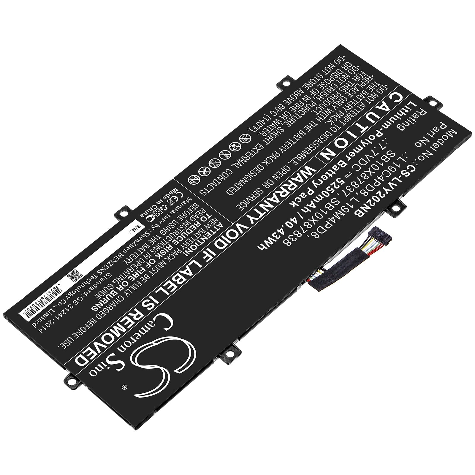 Li-ion Battery fits Lenovo, L19c4pd8, L19m4pd8, Sb10x87837, Sb10x87838 7.7V, 5250mAh Notebook & Laptop Cameron Sino Technology Limited