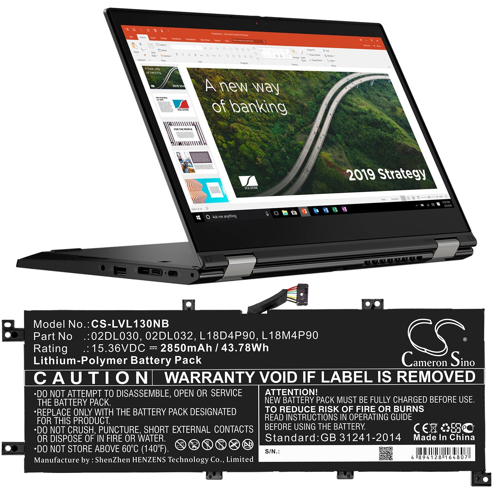Li-ion Battery fits Lenovo, Thinkpad L13 Gen 2-20vjs07v00, Thinkpad L13 Gen 2-20vjs0dx00 15.36V, 2850mAh Notebook & Laptop Cameron Sino Technology Limited