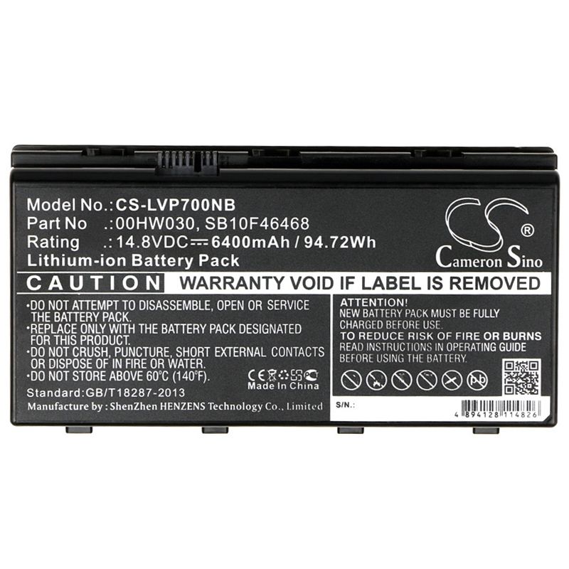 Li-ion Battery Fits Lenovo, Thinkpad P70, Thinkpad P70 Mobile Workstation, Thinkpad P70 Mobile Xeon Workstation 14.8v, 6400mah Notebook & Laptop Cameron Sino Technology Limited