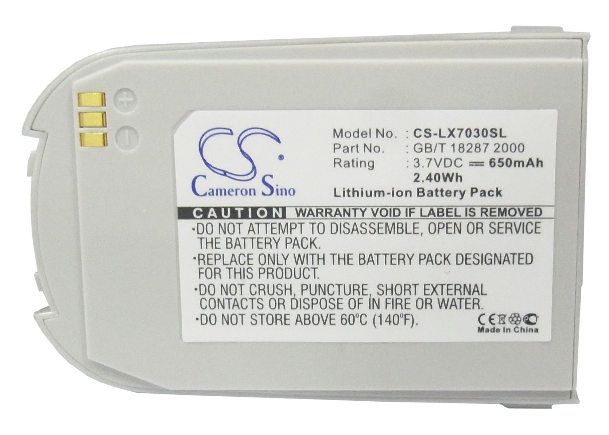 Li-ion Battery fits Lg, 7030, G7030, Lg7030 3.7V, 650mAh Mobile & SmartPhone Cameron Sino Technology Limited