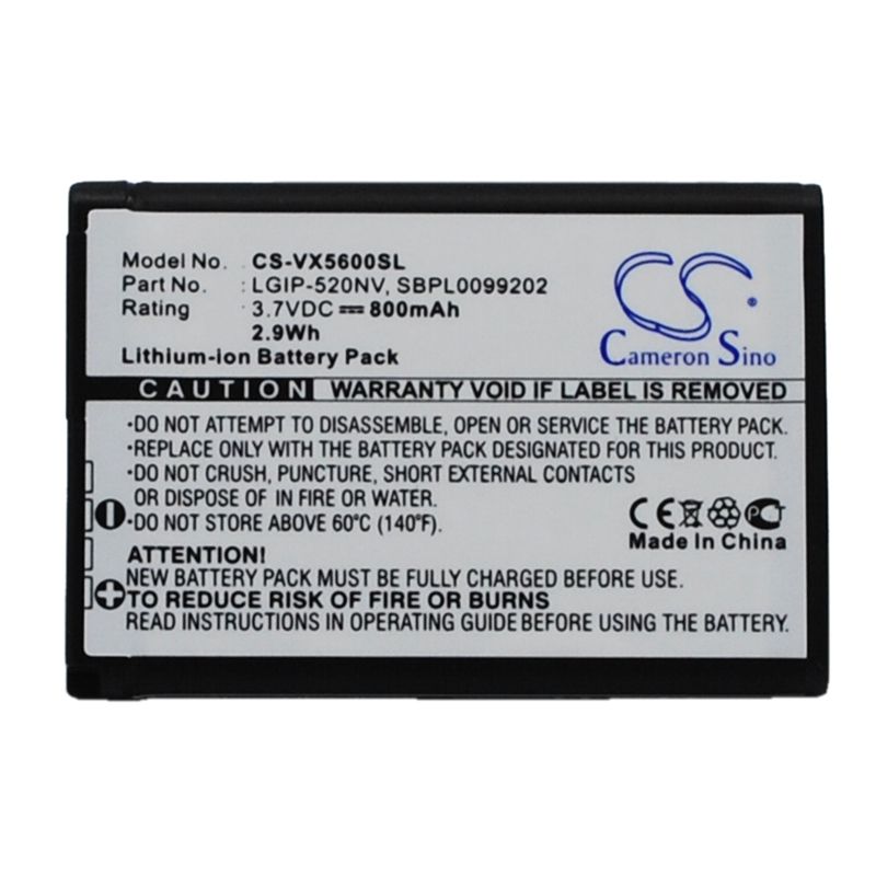 Li-ion Battery fits Lg, accolade, cosmos touch vn270, extravert 3.7V, 800mAh Mobile & SmartPhone Cameron Sino Technology Limited
