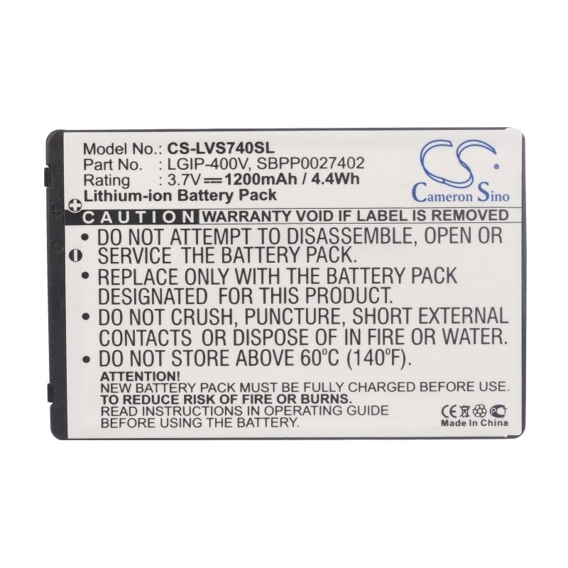 Li-ion Battery fits Lg, ally vs740, ally vs750, fathom vs750 3.7V, 1200mAh Communications Cameron Sino Technology Limited (Suspended)