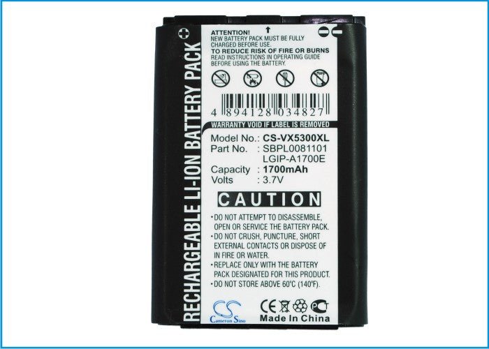 Li-ion Battery fits Lg, Ax245, Vx5300 3.7V, 1700mAh Mobile & SmartPhone Cameron Sino Technology Limited