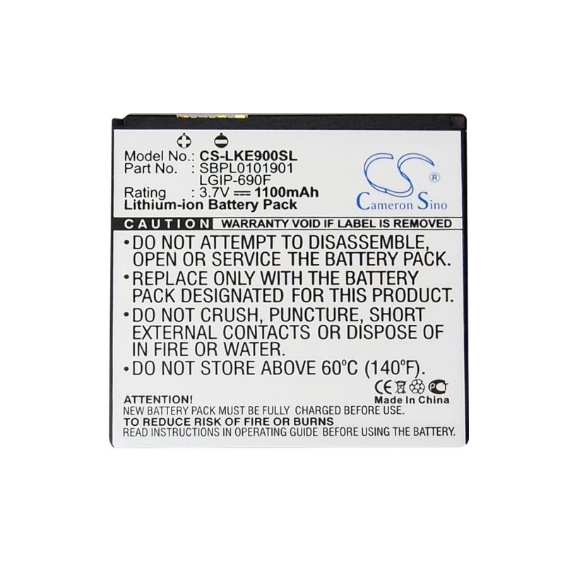 Li-ion Battery fits Lg, c900, c900k, e900 3.7V, 1100mAh Communications Cameron Sino Technology Limited