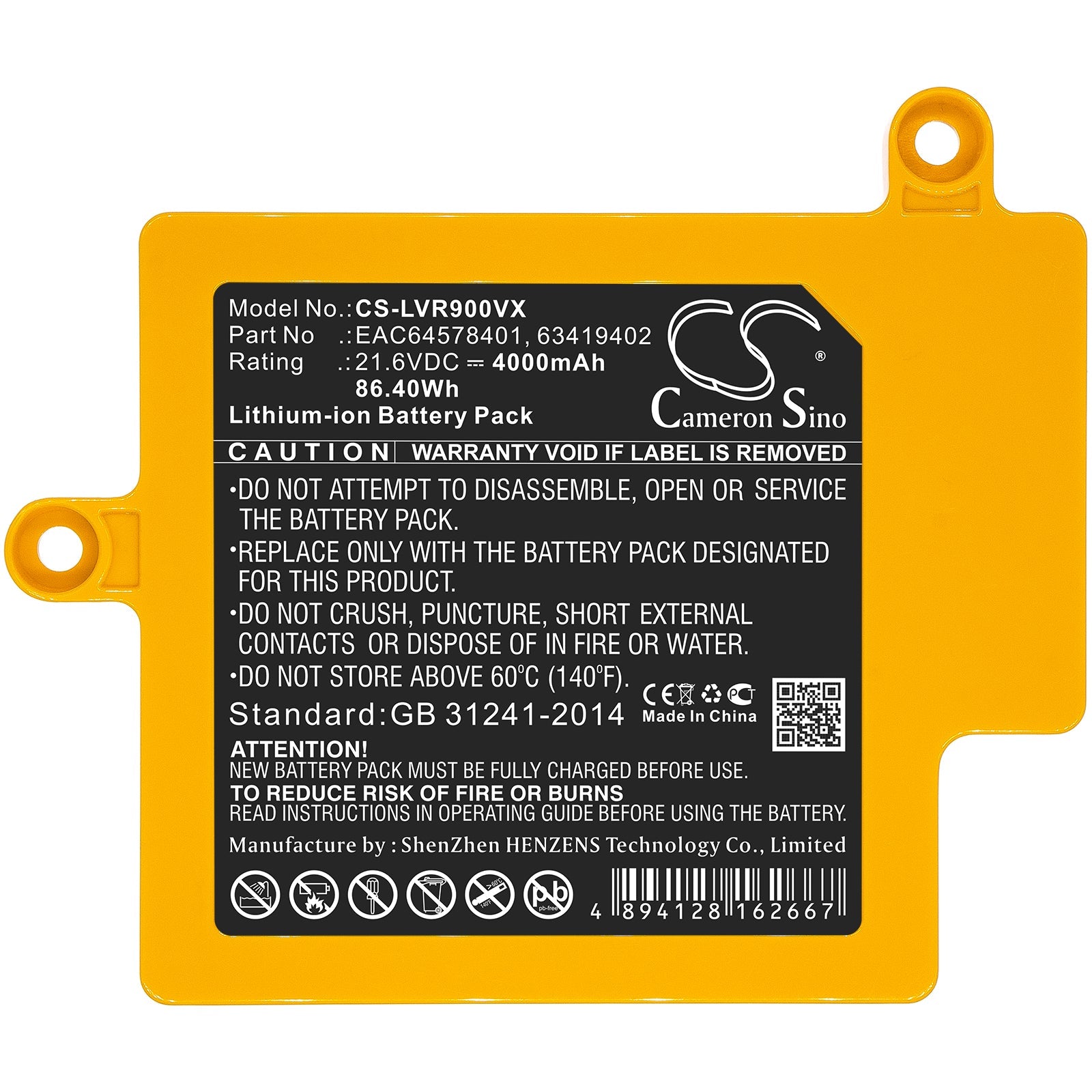 Li-ion Battery fits Lg, Cordzero R9, R9master 21.6V, 4000mAh Vacuum Cameron Sino Technology Limited