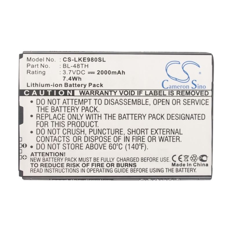 Li-ion Battery fits Lg, e940, e977, e980 3.7V, 2000mAh Mobile & SmartPhone Cameron Sino Technology Limited