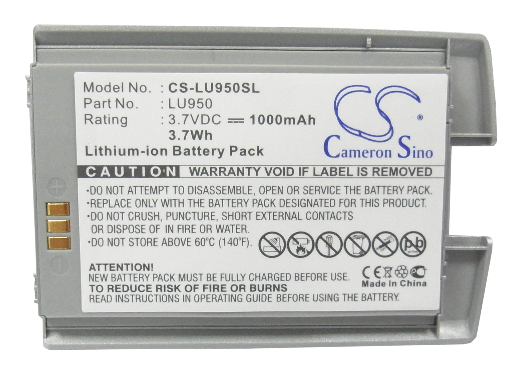 Li-ion Battery fits Lg, Ku950, Ku-950 3.7V, 1000mAh Mobile & SmartPhone Cameron Sino Technology Limited