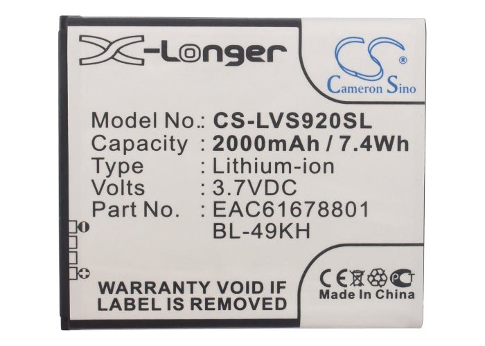 Li-ion Battery fits Lg, Lu6200, Nitro Hd, 3.7V, 2000mAh Mobile & SmartPhone Cameron Sino Technology Limited