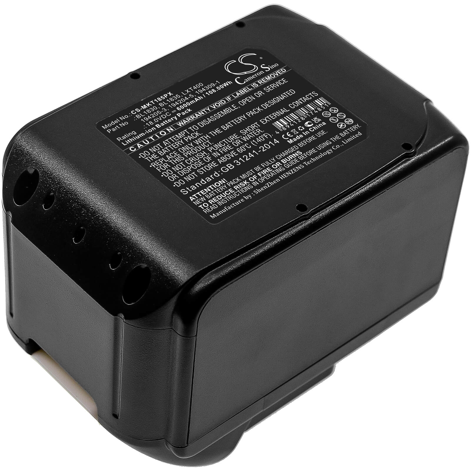 Li-ion Battery fits Makita, Bbo140, Bbo180 18.0V, 6000mAh / 108.00Wh Power Tools Cameron Sino Technology Limited