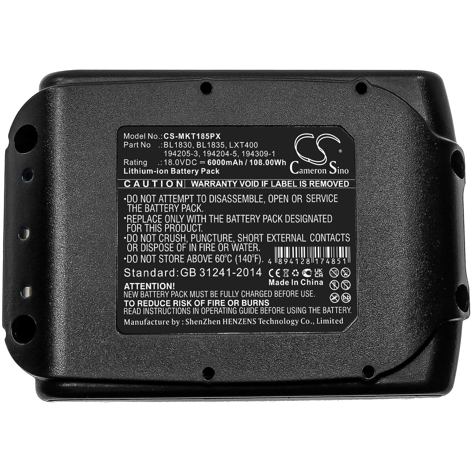 Li-ion Battery fits Makita, Bbo140, Bbo180 18.0V, 6000mAh / 108.00Wh Power Tools Cameron Sino Technology Limited