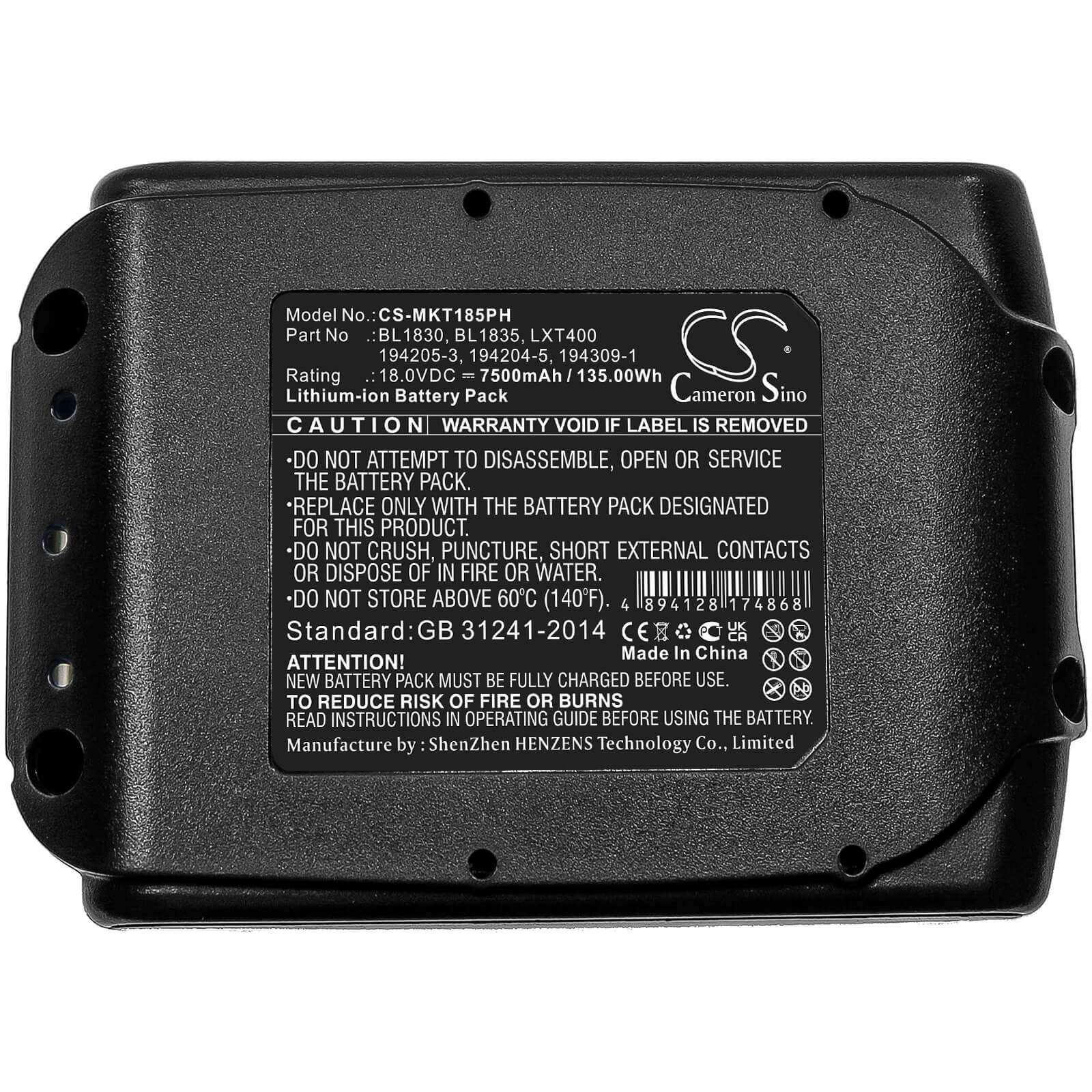 Li-ion Battery fits Makita, Bbo140, Bbo180 18.0V, 7500mAh / 135.00Wh Power Tools Cameron Sino Technology Limited
