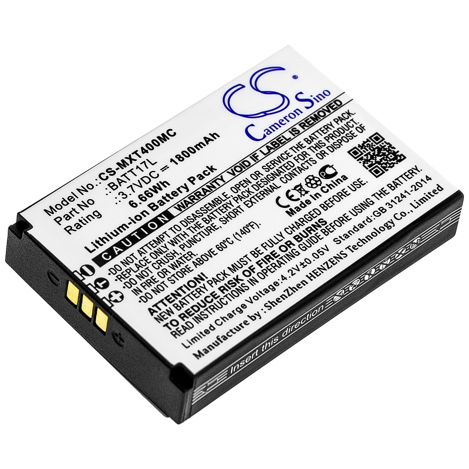 Li-ion Battery fits Midland, Xtc400, Xtc450 3.7V, 1800mAh Camera Cameron Sino Technology Limited